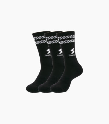 Athletic Crew Socks - White Stripes on Black