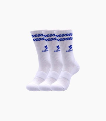 Athletic Crew Socks - Blue Stripes on White
