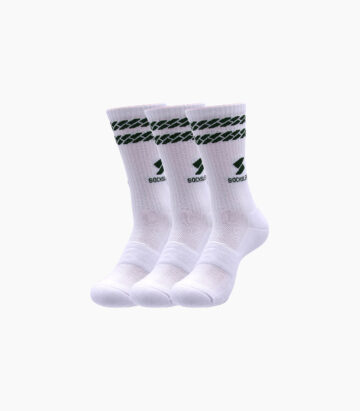Athletic Crew Socks - Green Stripes on White