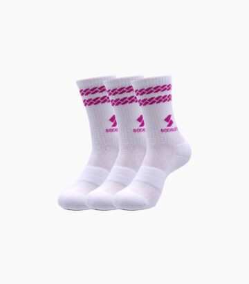 Athletic Crew Socks - Pink Stripes on White